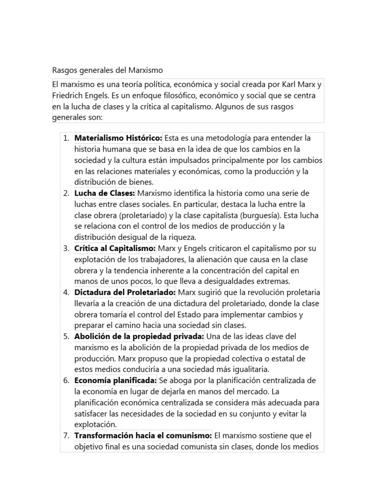 Rasgos Generales Del Marxismo | PDF | marxismo | Karl Marx