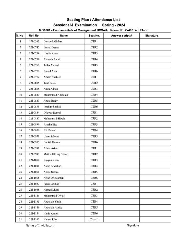 FOM CS Seating Plan - Merged | PDF
