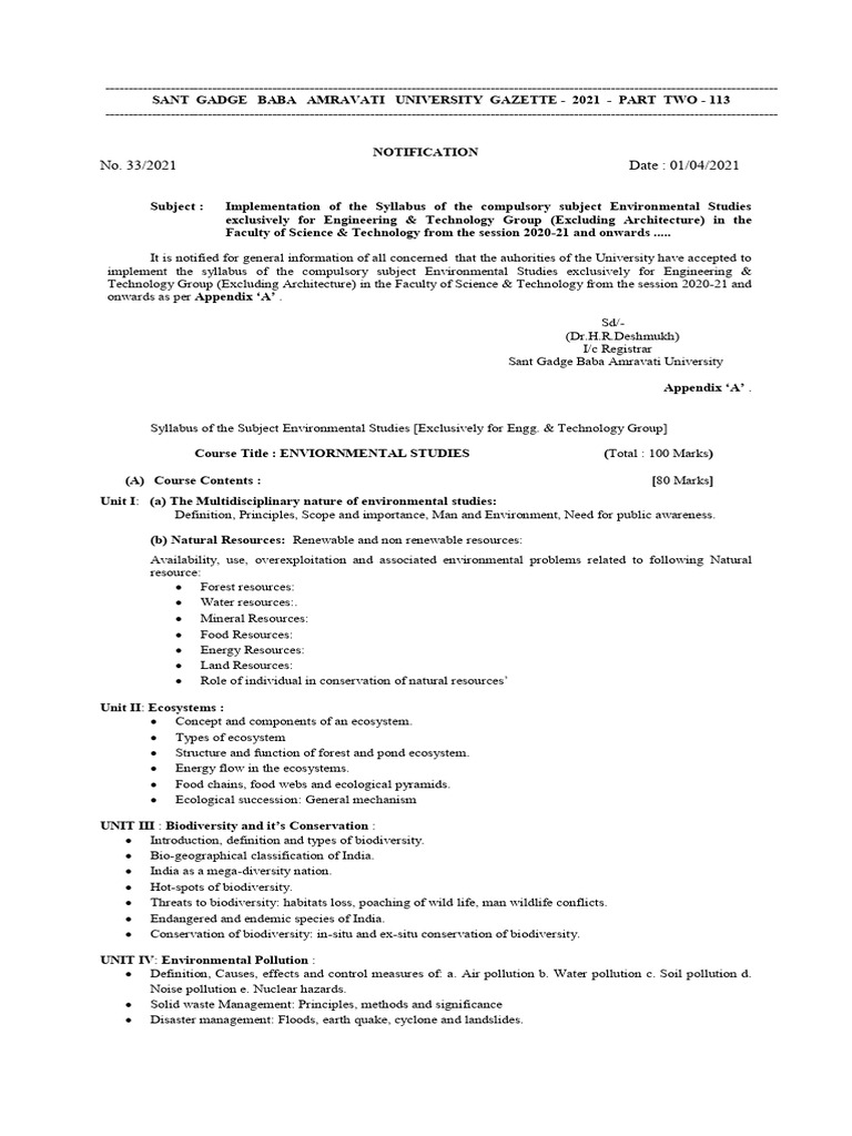 Environmental Studies Syllabus for Engineering | PDF | Natural ...