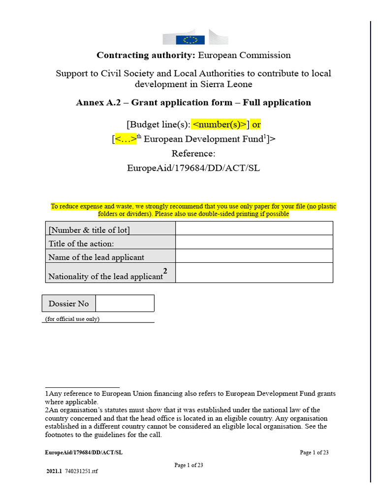 Annex A2. Grant Application Form-Full Application Res (En) | PDF ...