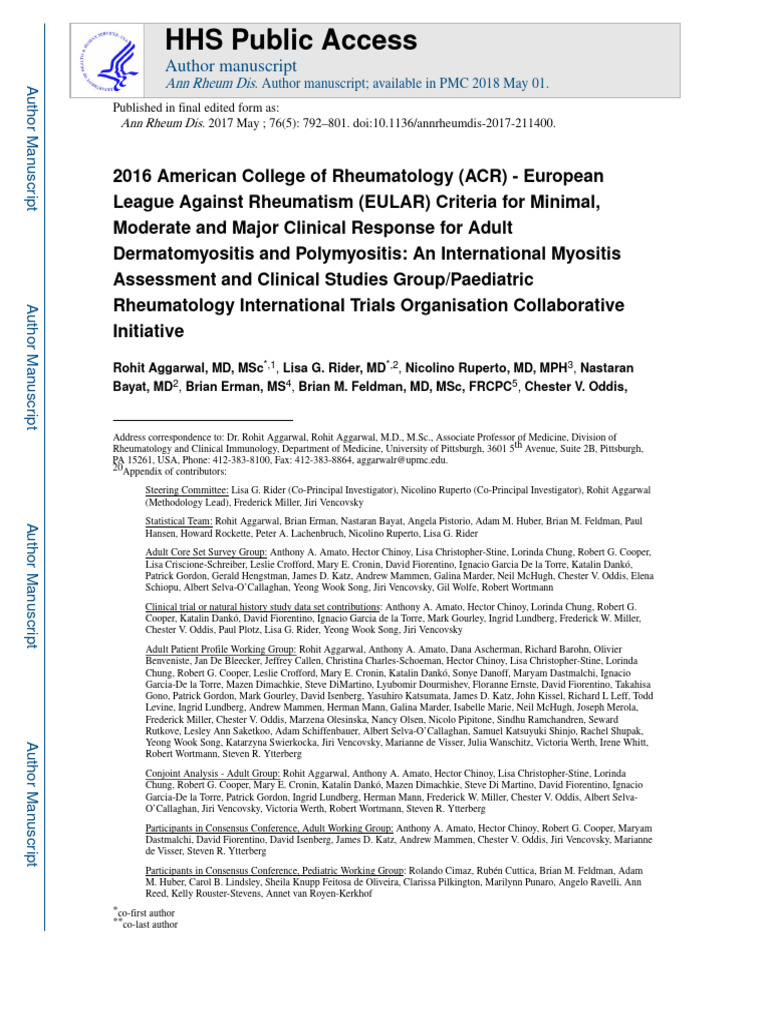 ACR-EULAR Response Criteria for Myositis | PDF | Social Programs | Medicine