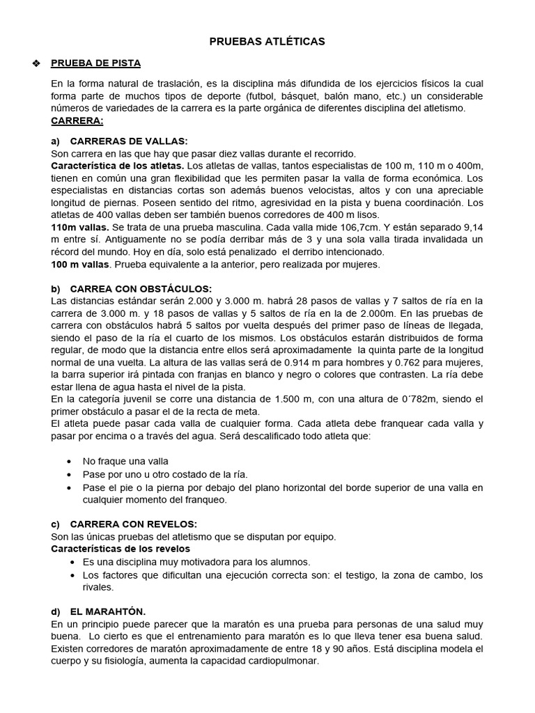 Pruebas de Atletismo | PDF | Deporte del atletismo | Juegos de ...