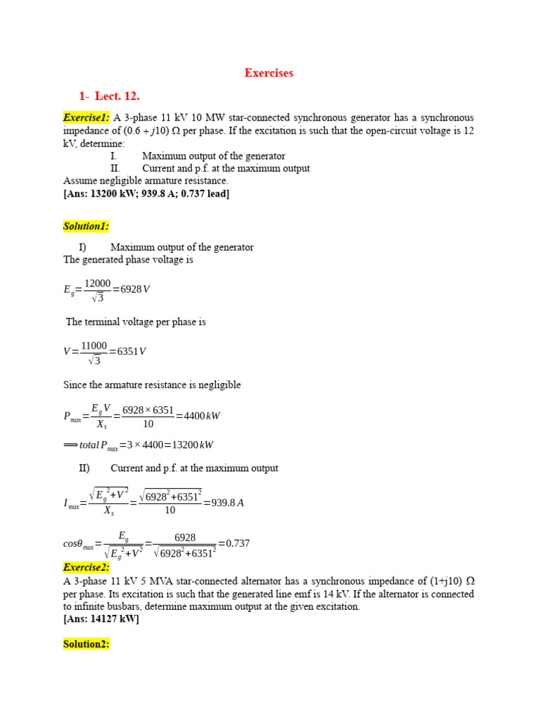 Exercises Pdf Electrical Impedance Electric Generator