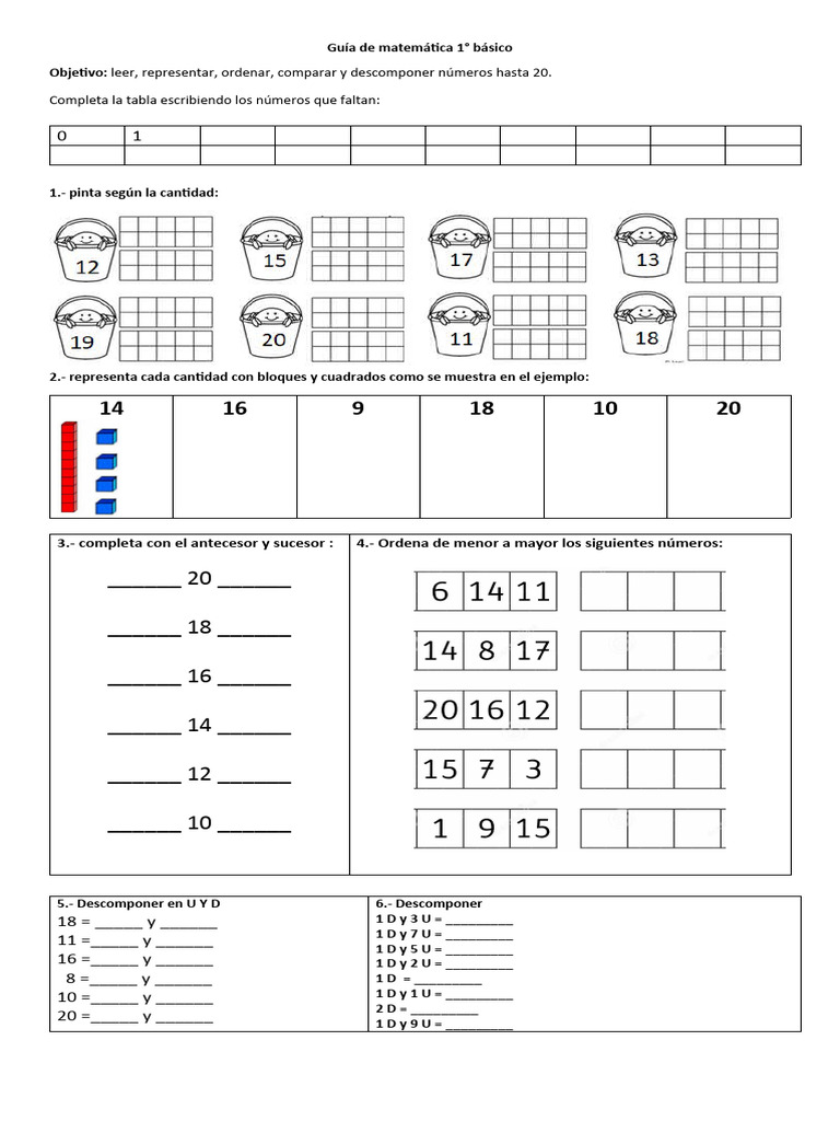 Guía de Matemática Leer y Representar Números Hasta 20 | PDF
