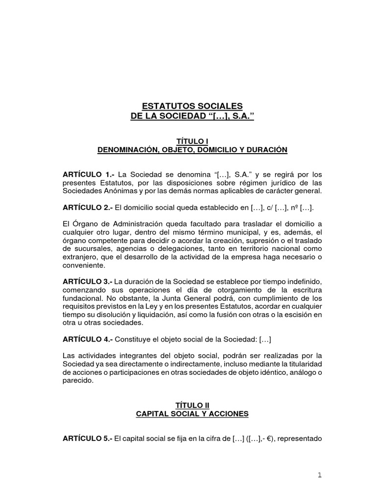 Estatutos Sociales de Sociedad Anónima | PDF | Sociedad de ...