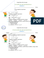 Evaluación MATEMÁTICAS 10% PERIODO 2