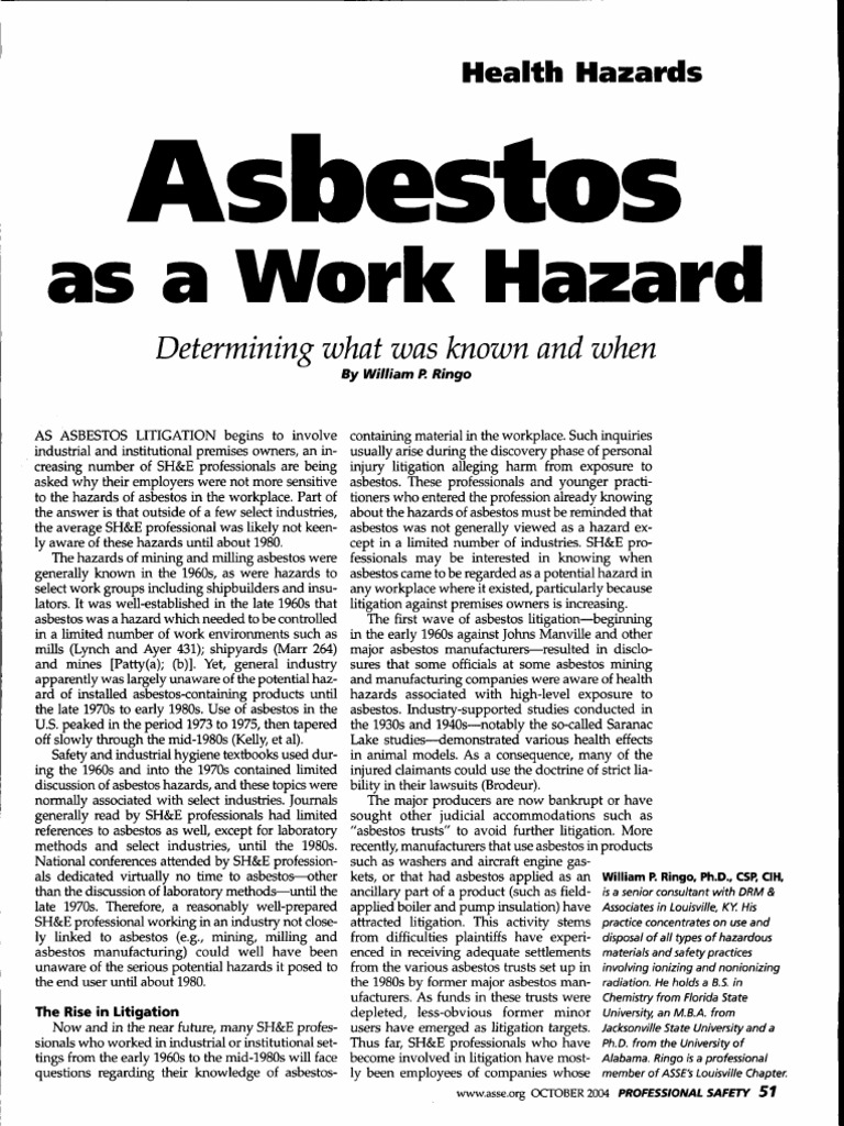 Asbestos as a work hazard article pdf asbestos occupational hygiene