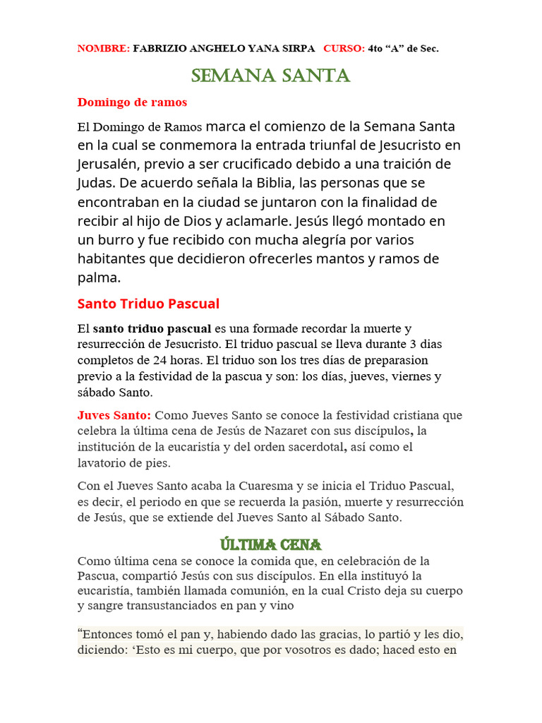 Semana Santa: Tradiciones y Significado | PDF | Pascua de Resurrección ...