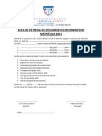 Acta de Entrega de Documentos Informativos Matrícula 2021