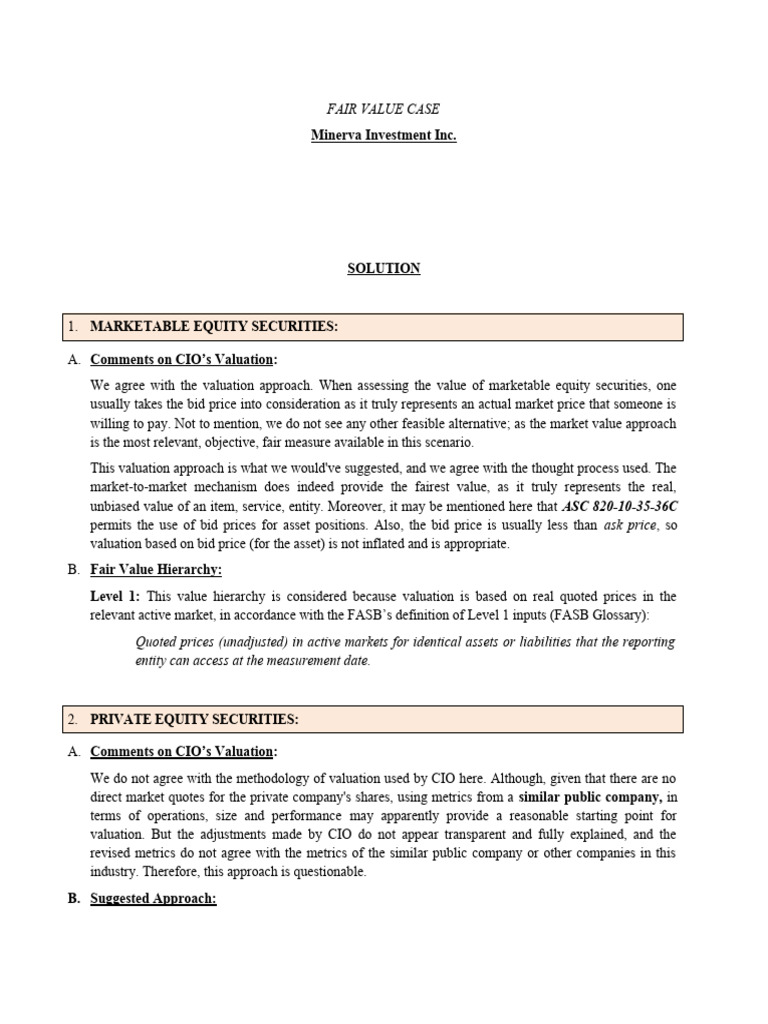 Fair Value Assessment for Investments | PDF | Fair Value | Business ...