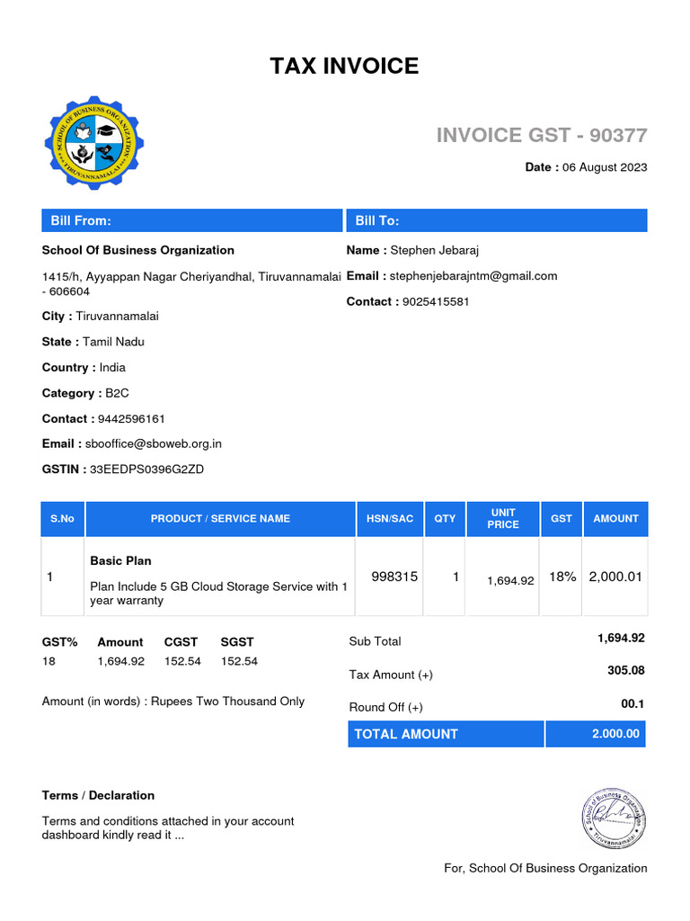 Invoice - SBOVDBN5590377 | PDF