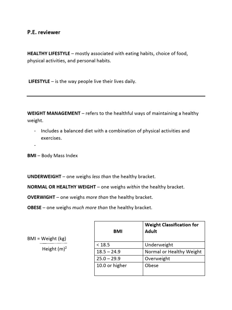 Understanding Weight Management and BMI | PDF