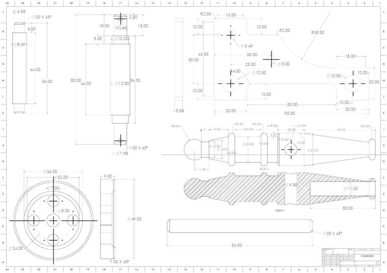 Cannon Drawing with Dimensions | PDF