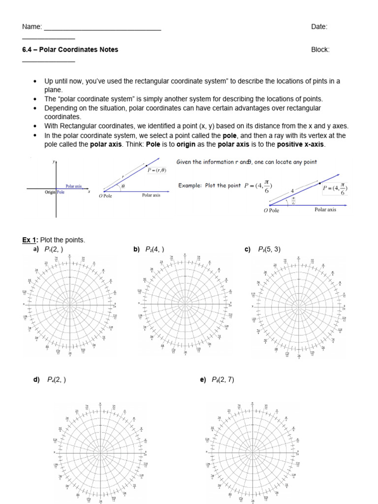 Polar Coordinates Overview and Exercises | PDF