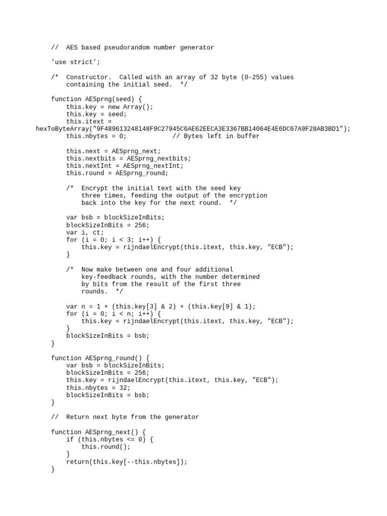 AES Pseudorandom Number Generator Code | PDF | Algorithms | Computer ...