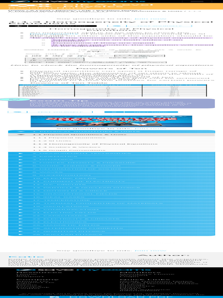 Homogeneity of Physical Equations (1.1.3) CIE A | PDF | Electricity ...