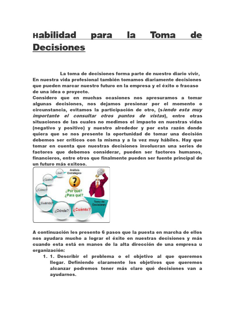 Habilidades Clave en Toma de Decisiones | PDF | Toma de decisiones ...