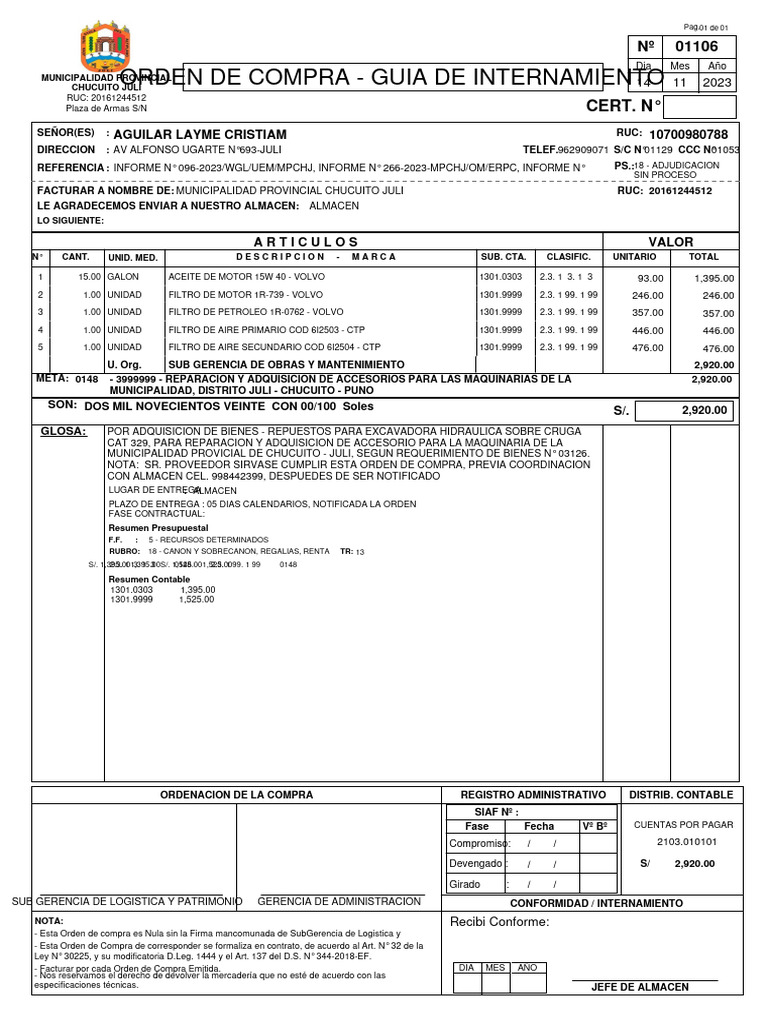 Orden de Compra 1106 | PDF | Finanzas y dinero