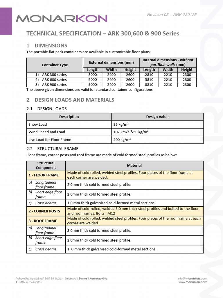 ARK Series Portable Container Specs | PDF | Door | Wall