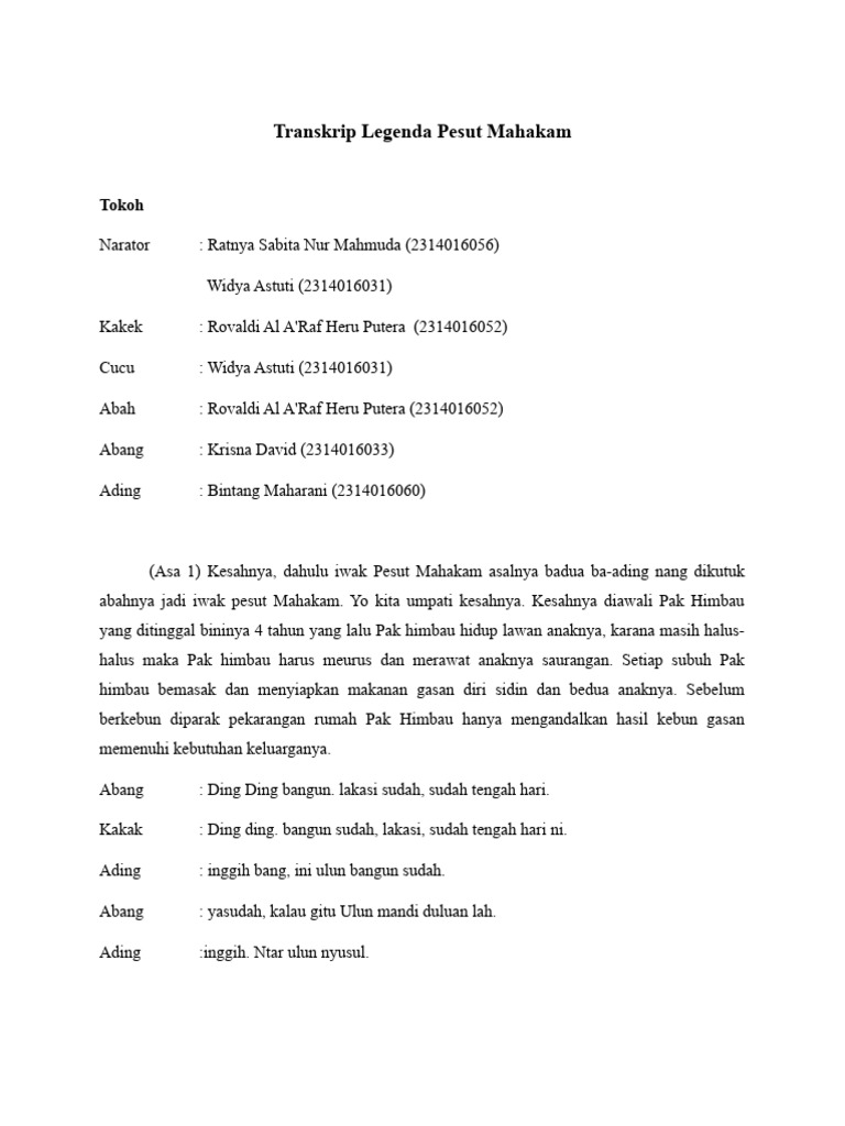 Transkript Bahasa Daerah (1) (1) - 1 | PDF | Griya & Taman