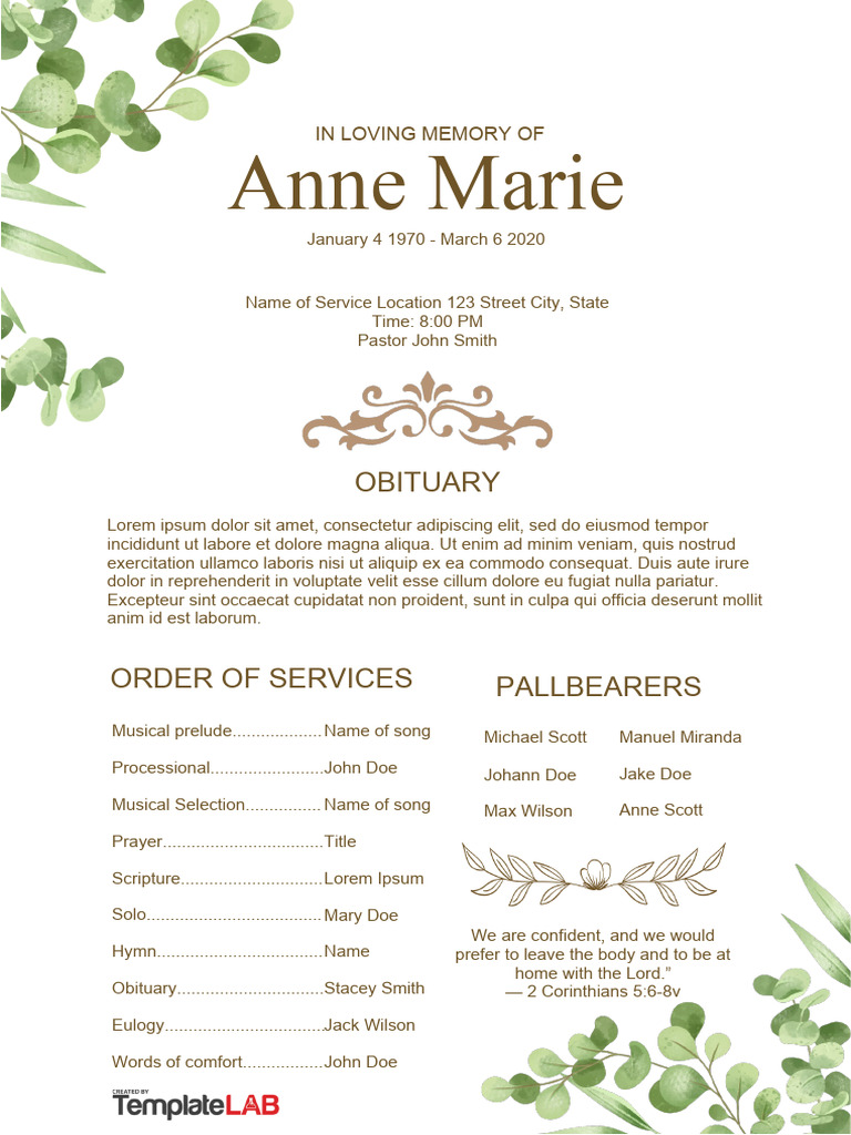 Funeral Program Singlefold 3 Pdf