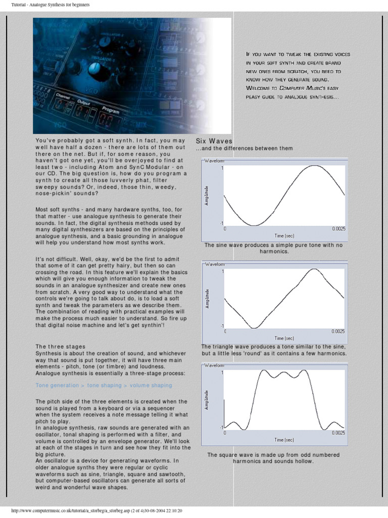 Tutorial Analogue Synthesis For Beginners PDF Synthesizer Electronic Oscillator