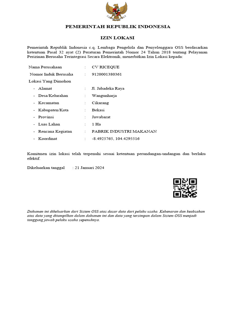 Izin Lokasi untuk CV Raja Benur Prima | PDF
