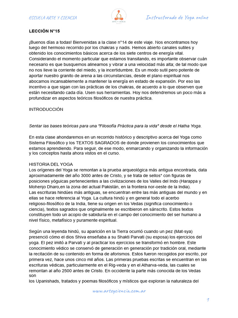 Instructorado de Yoga Online - Lección N°15 | PDF | Yoga | Vedas