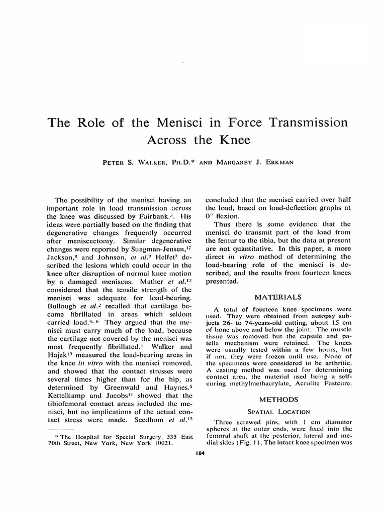 The Role of The Menisci in Force Transmission Across The Knee | PDF