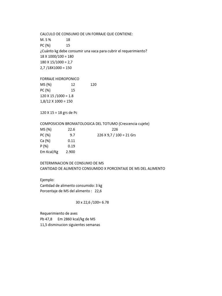 Calculo de Conversion Alimenticia | PDF