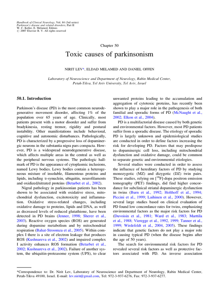 Toxic Causes of Parkinsonism 2007 Handbook of Clinical Neurology 2 ...