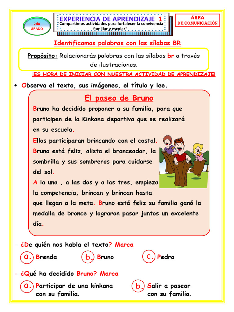 Actividades de Comunicación con Bruno | PDF | Artes del Lenguaje y ...