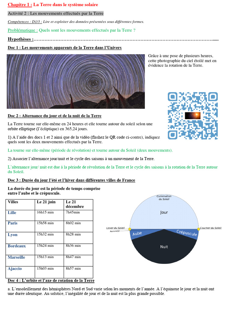 Mouvements de la Terre et saisons | PDF | Terre | Soleil