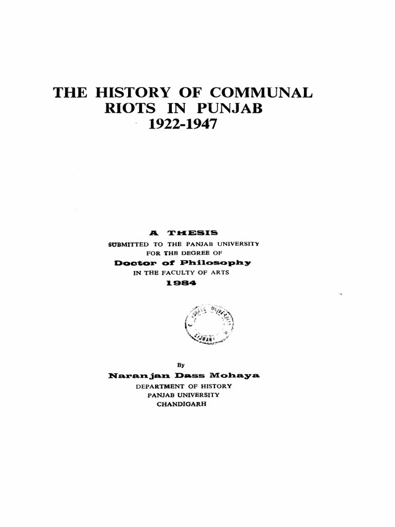 The History of Communal Riots in Punjab 1922 - 1947 | PDF | Partition ...