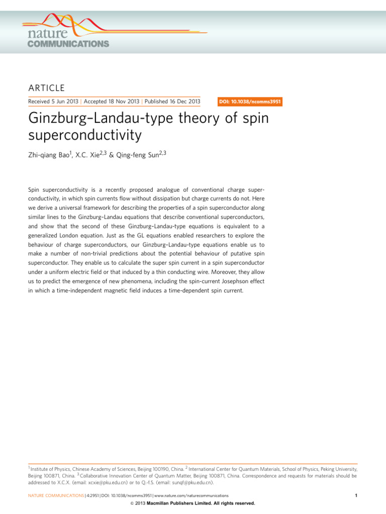 Spin Superconductivity Theory | PDF | Superconductivity | Condensed ...