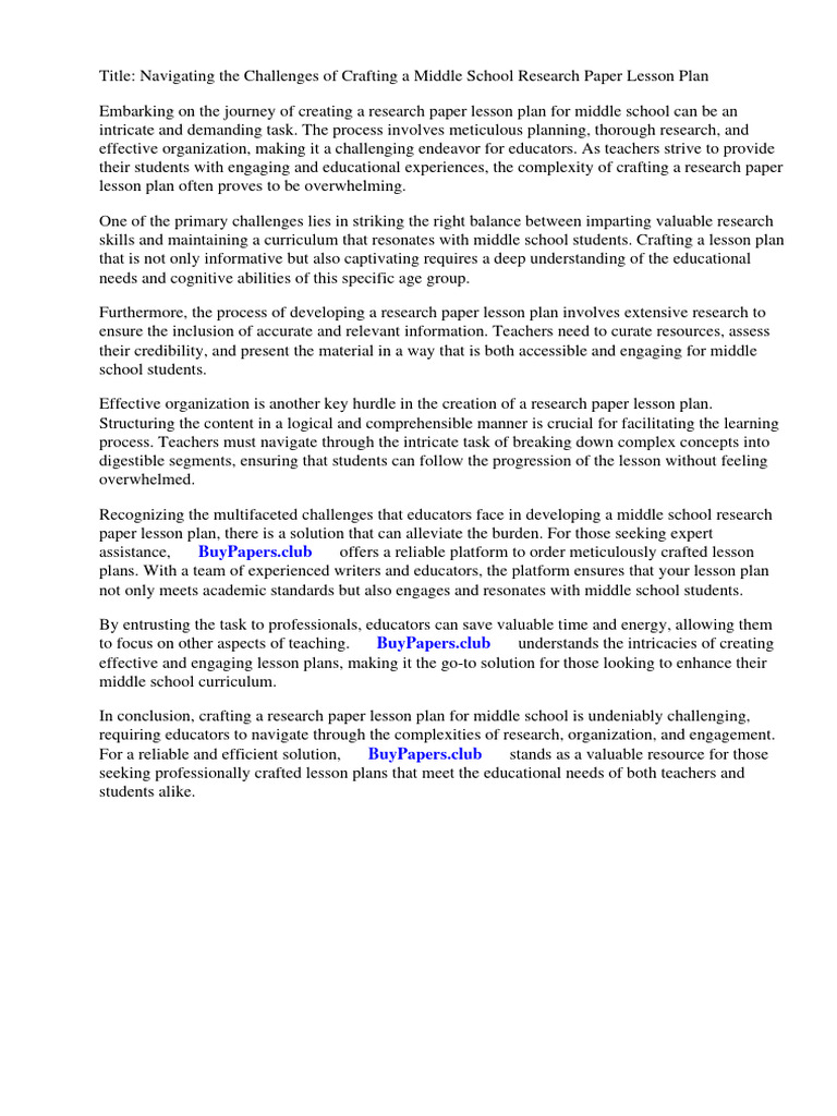How To Write A Research Paper Lesson Plan