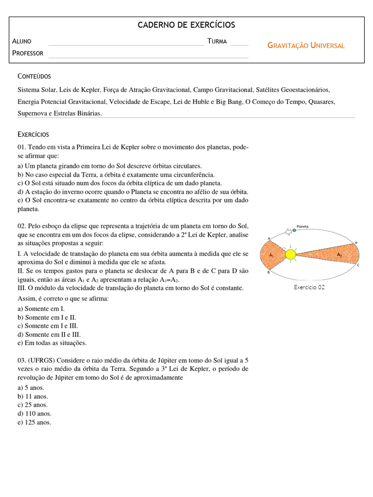 Exercícios de Gravitação Universal | PDF | Órbita | Planetas