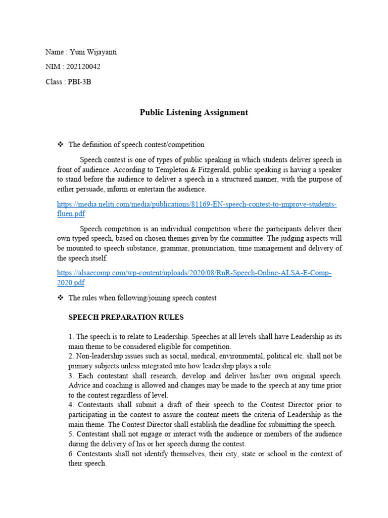 Listening Assignment Pdf Speech Public Speaking