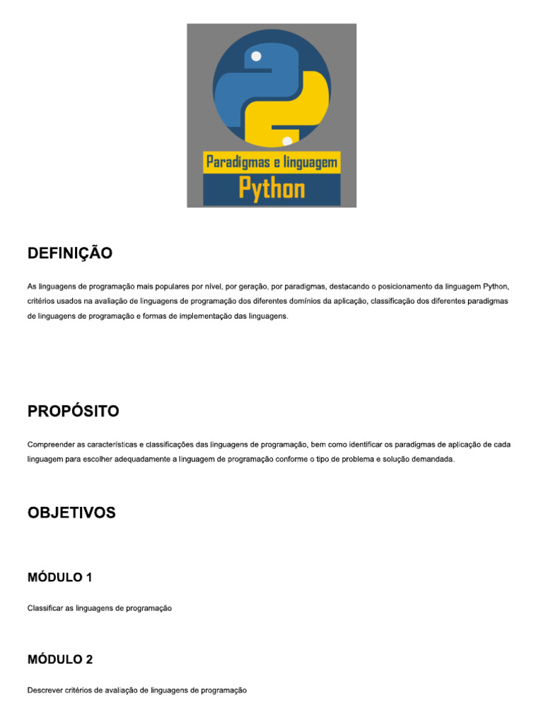 Paradigmas e Linguagem Python | PDF