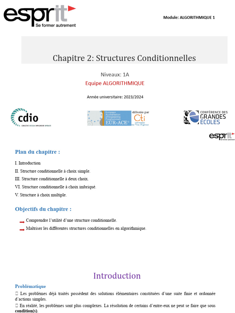 Structures Conditionnelles en Algorithmique | PDF | Algorithmes ...
