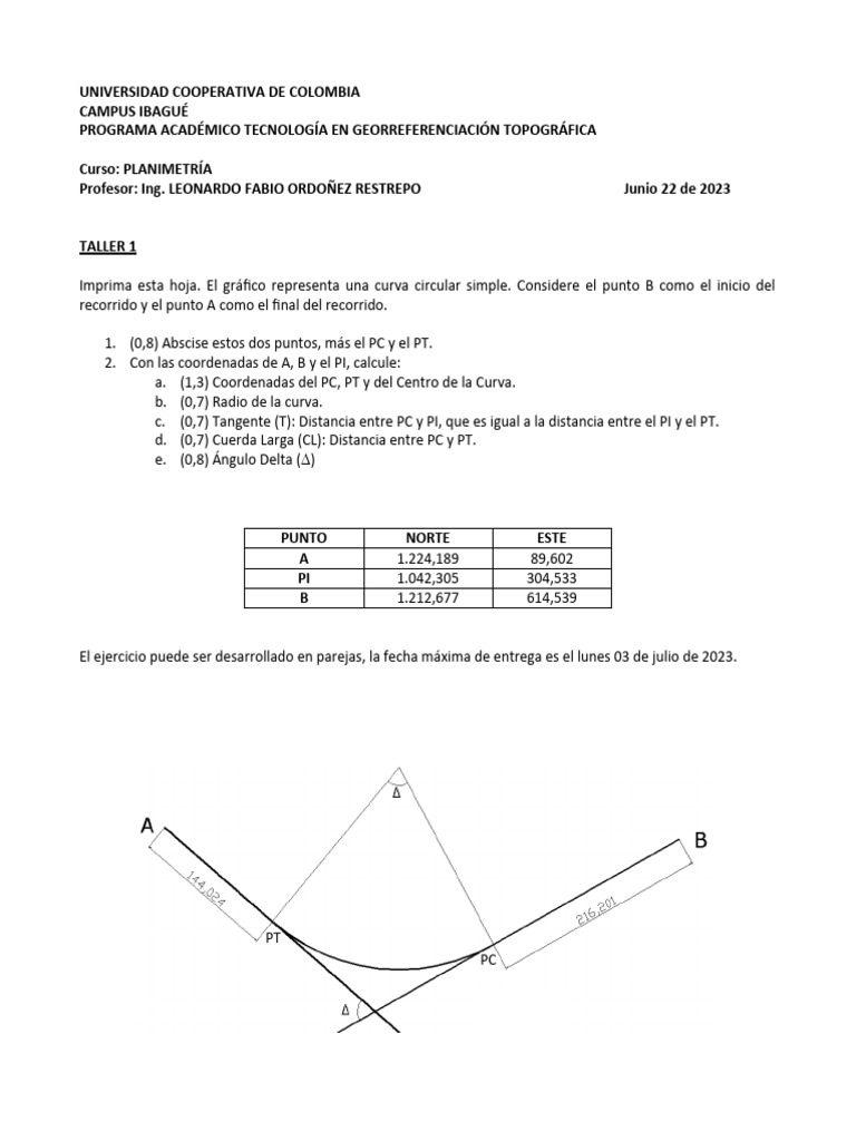 Taller 1 Curva Circular Simple | PDF