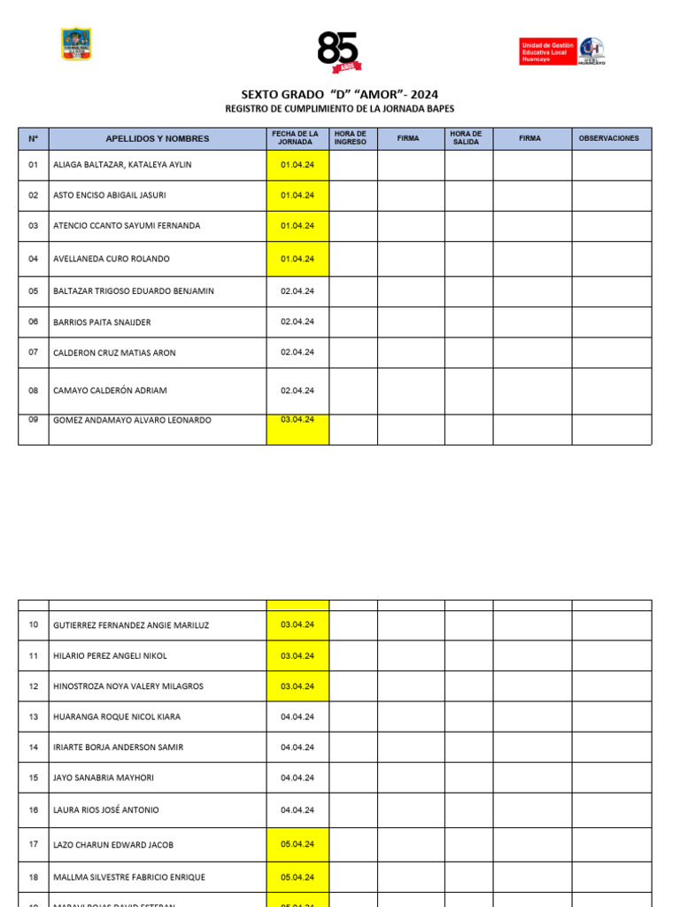 Registro de Cumplimiento Bapez 6to Grado | PDF
