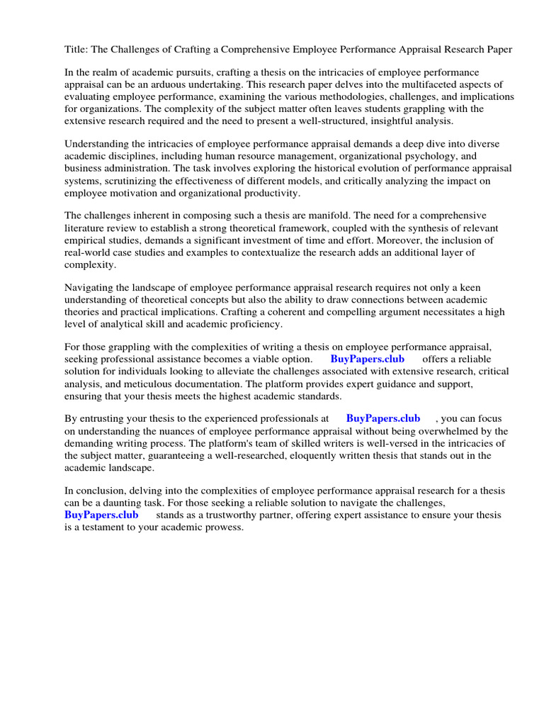 Research Paper Employee Performance Appraisal PDF Performance