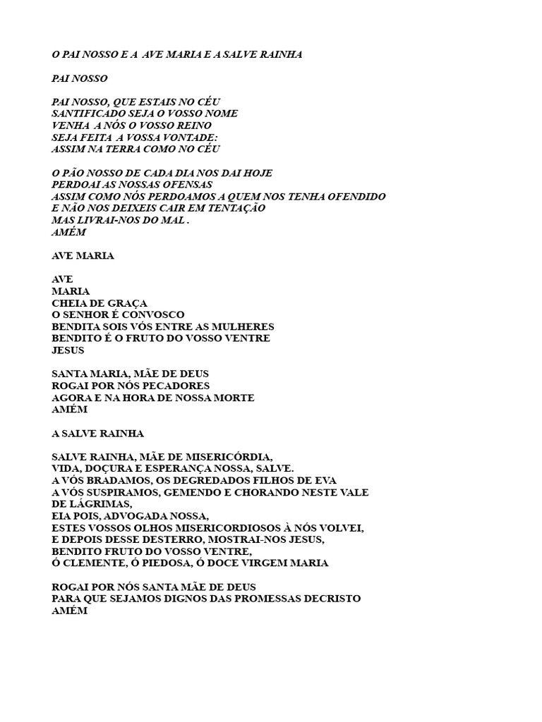 Oração: Pai Nosso, Ave Maria e Salve Rainha | PDF