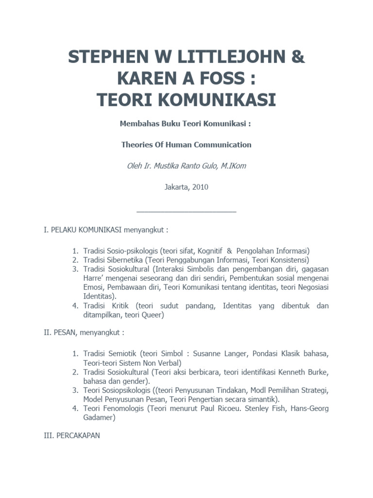 Teori Komunikasi Littlejohn dan Tradisi | PDF | Filsafat