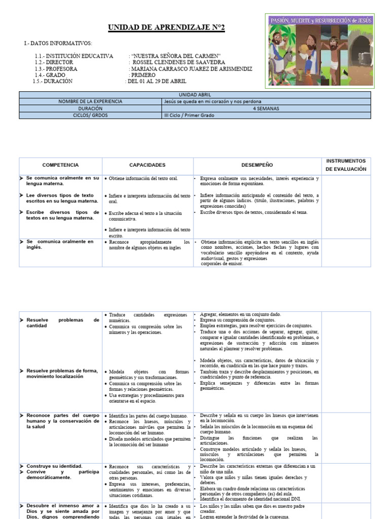 Unidad de Aprendizaje: Primer Grado | PDF | Amor | Dios