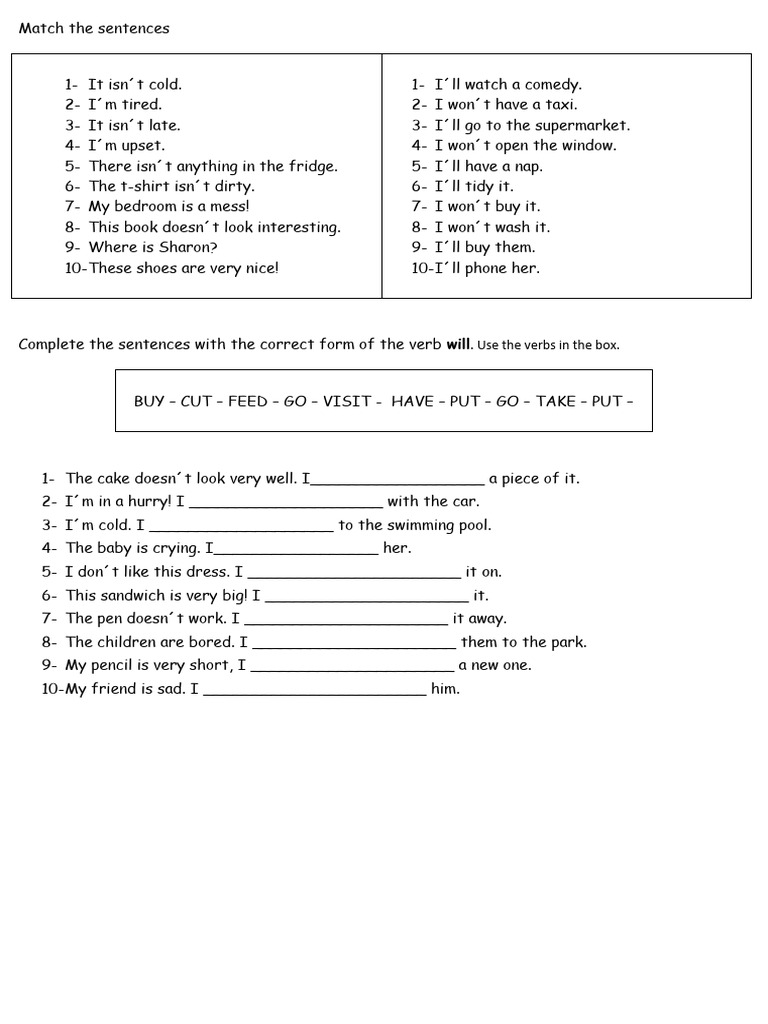 Sentence Matching and Completion Exercise | PDF