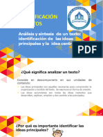 Decodificación de Textos: Análisis y Síntesis de Un Texto: Identificación de Las Ideas Principales y La Idea Central