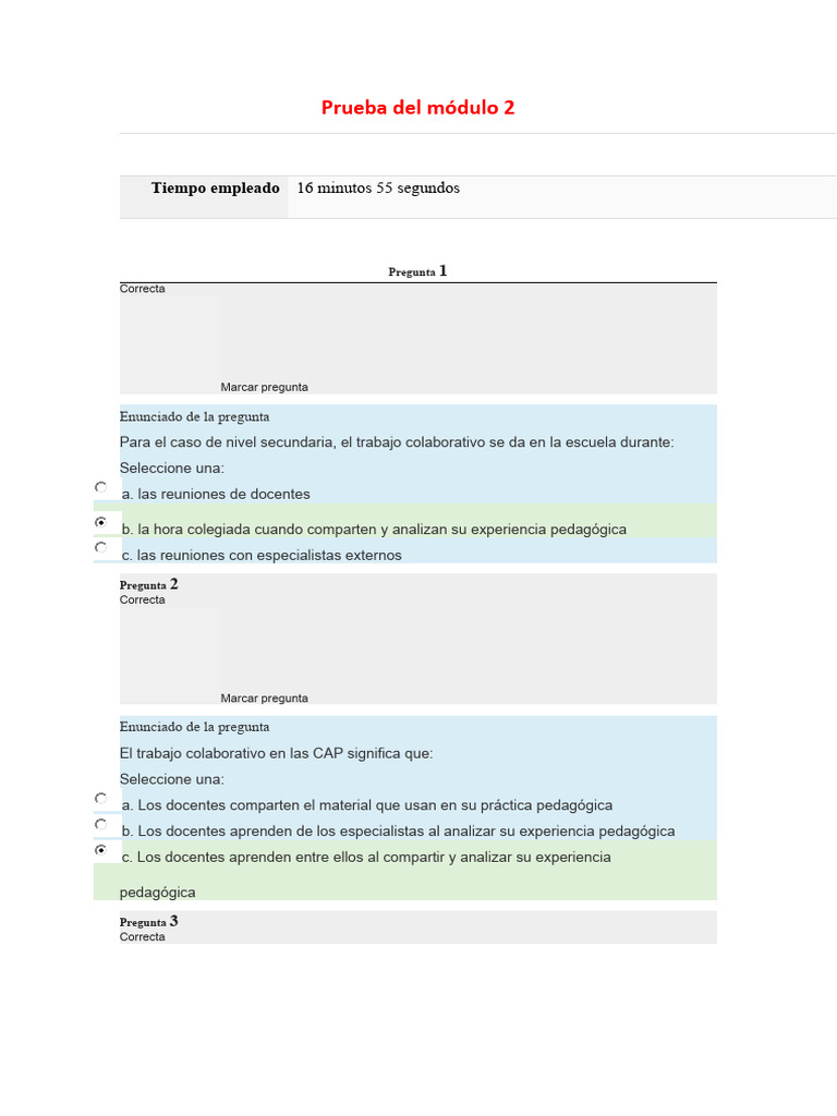 Prueba Del Módulo 2 Pdf Enseñando Aprendizaje