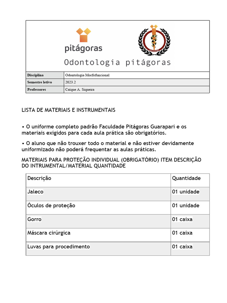 Materiais Odontologia 1º Semestre | PDF